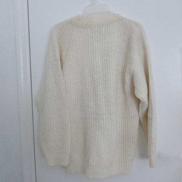 vintage 80s JJ Browne deep v-neck oversized ivory white boucle ribbed cardigan - Picture 2 of 7